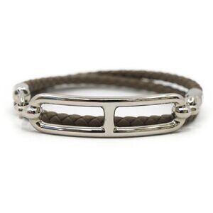 Hermes Leather Bracelet Ruri Double Tour Gray Silver